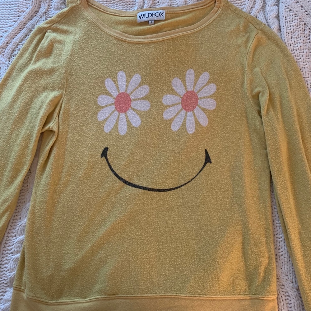 Wildfox Cute Flower Smiley Face Yellow Sweater